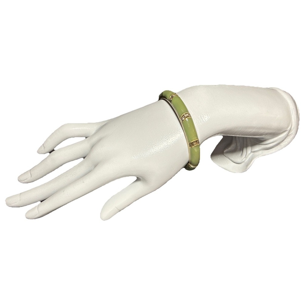 Sage‎ Green and Gold Tone Rhinestone Detail Bangle Bracelet J20-3
